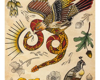 Chaparral Wildlife Art Print | Western Tattoo Illustration