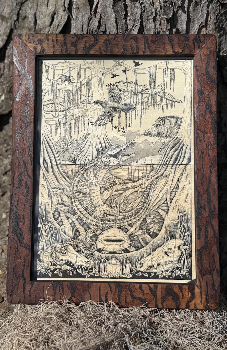 Alligator Swamp Art Print | Carolina Wildlife Illustration image 2