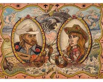 Cowgirl Art Print | American Western Illustration