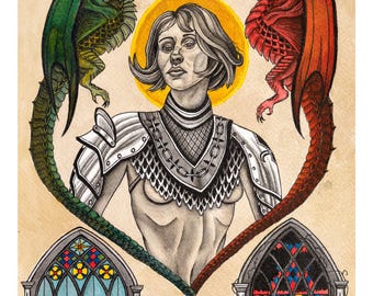 Joan of Arc Art Print | Medieval Gothic Illustration