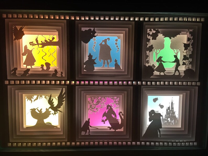 Sleeping Beauty Briar Rose Maleficent shadow box light box paper craft night light LED decor paper art