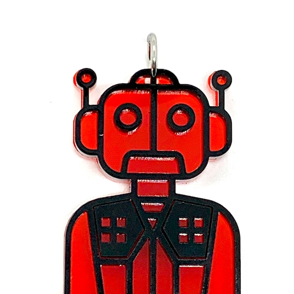 Robot necklace pendant - robot / robotic / red / charm / acrylic