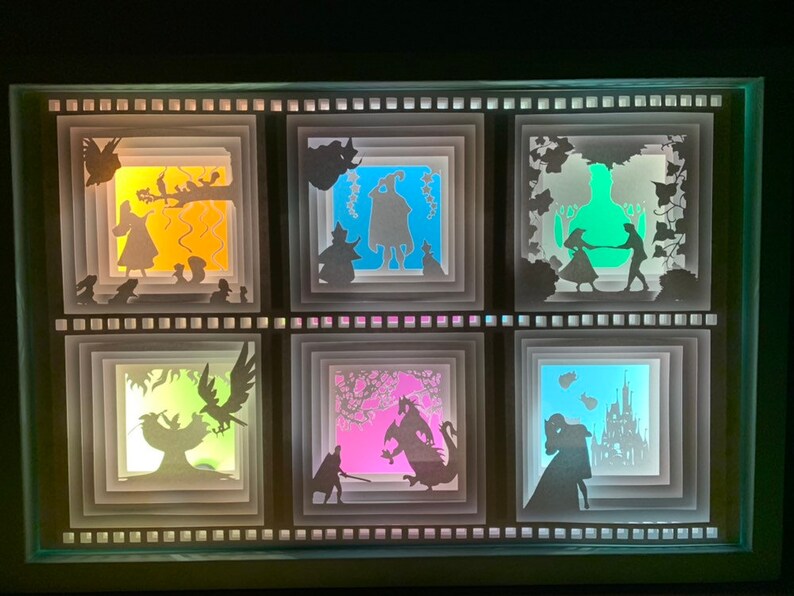 Sleeping Beauty Briar Rose Maleficent shadow box light box paper craft night light LED decor paper art