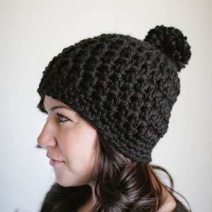 Beanie Hat with Pom Pom Crochet Super Bulky Select Color image 1