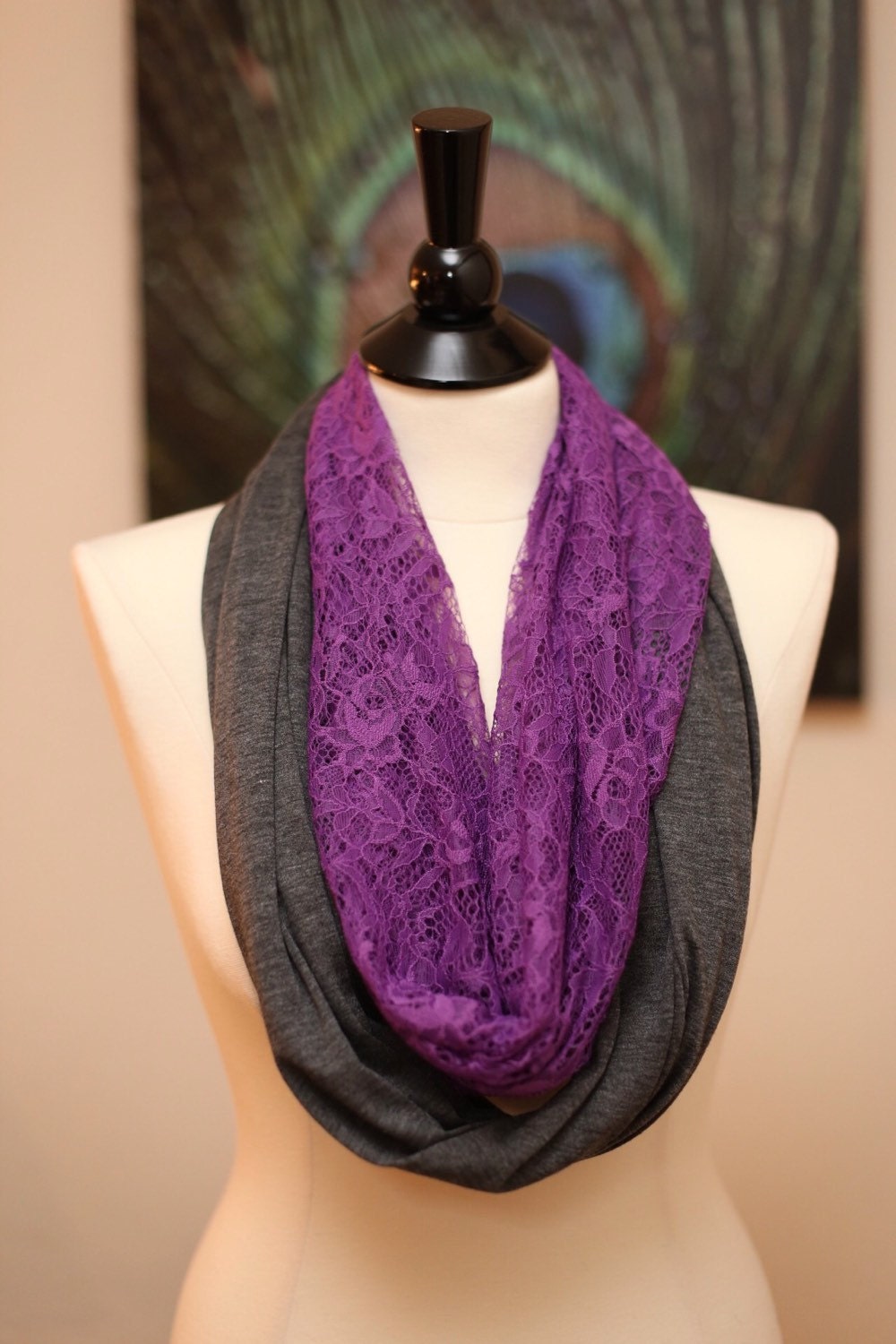 Infinity Scarf Jersey Knit and Lace Etsy