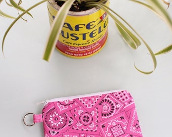 Coin Purse-Small Flat Zippered Pouch with Key Chain Hoop