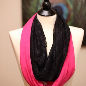 Infinity Scarf Jersey Knit and Lace Etsy