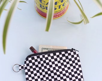 Coin Purse-Small Flat Zippered Pouch with Key Chain Hoop