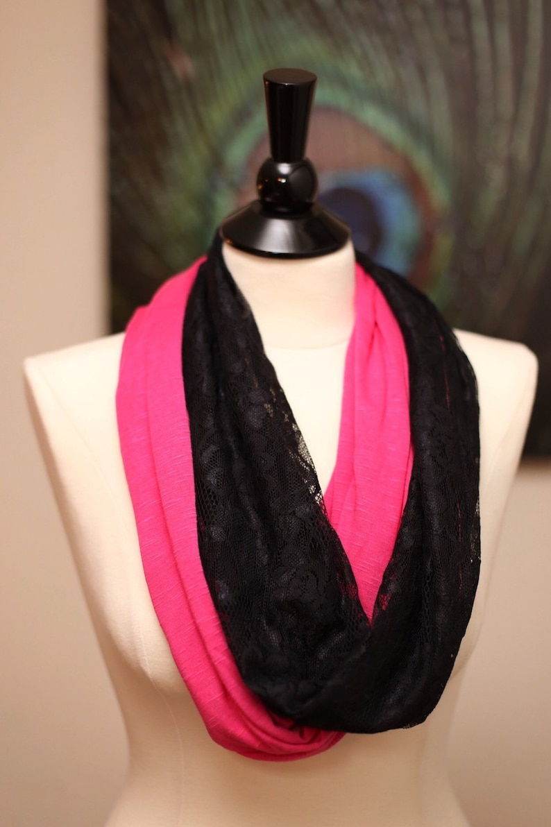 Infinity Scarf Jersey Knit and Lace Etsy
