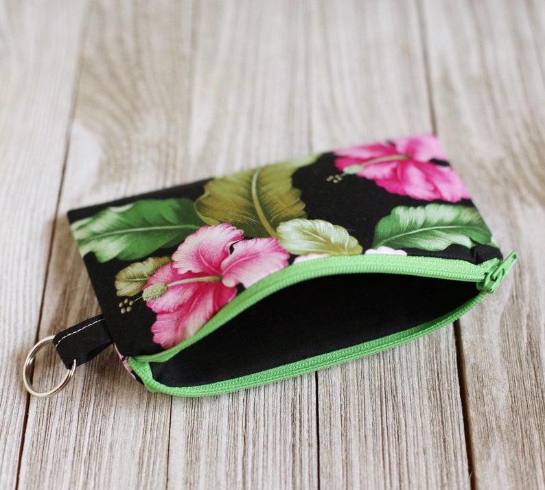 Coin Purse-Small Flat Zippered Pouch with Key Chain Hoop image 2