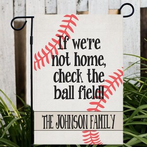Personalized Baseball Flag - At the Ballfield - Garden or House Flag - Baseball Season - Little League - Family Name - Softball