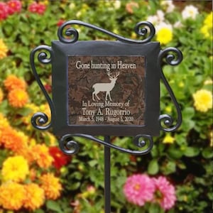 Personalized Hunting in Heaven memorial Garden Stake, Deer Memorial Plaque Memorial Sympathy Gift