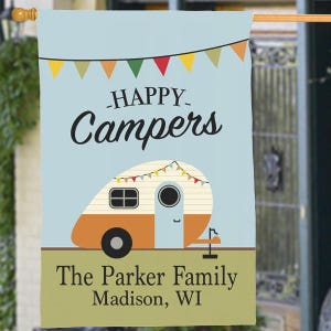 Personalized Camper Flag, Any Message Garden or House Flag, Happy Campers, Home is Where you Park it, Campsite decor