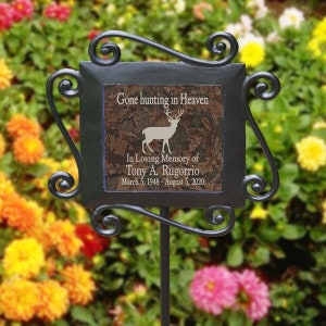 Personalized Hunting in Heaven memorial Garden Stake, Deer Memorial Plaque Memorial Sympathy Gift