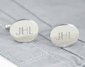 Engraved Personalized Silver Monogram Cufflinks Father's Day Groomsmen Graduation Gift Cuff Links