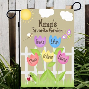 Personalized Garden or House Flag - Any Title - Nana's Favorite - Gigi Mamaw Mother's Day Gift, Grandma Garden, Custom Any Message Flowers