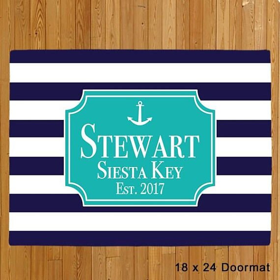 Nautical Door Mat Personalized Anchor Custom Doormat Monogrammed 18x24 Or 24x36 Custom Boat Decor Floor Rug Navy Welcome Mat Indoor Outdoor