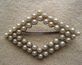 Pretty Vintage Pearl Diamond Shape Brooch