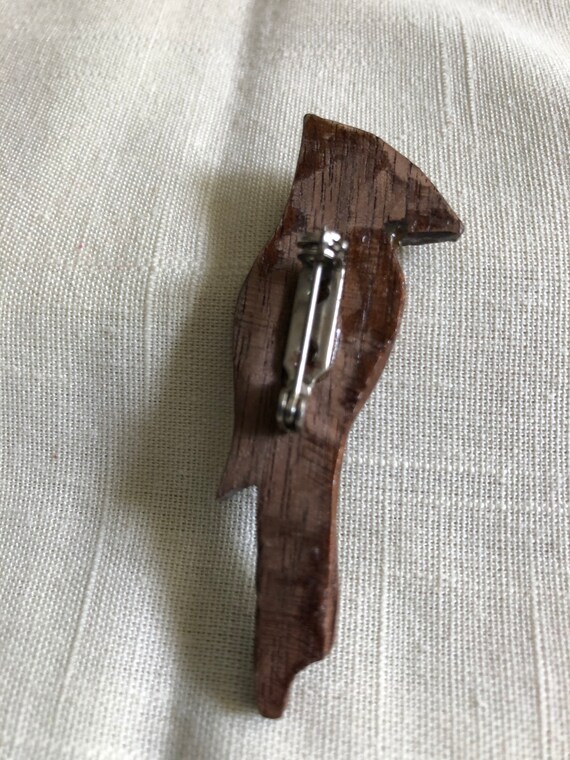 Vintage Carved Wood Bird Pin - image 7