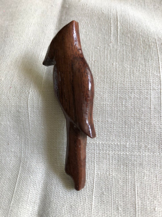 Vintage Carved Wood Bird Pin - image 4
