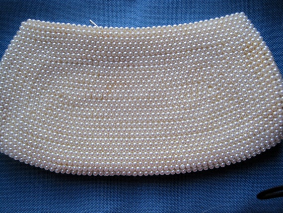 Vintage 50's Faux Pearl & Silver Beaded Bag - image 2