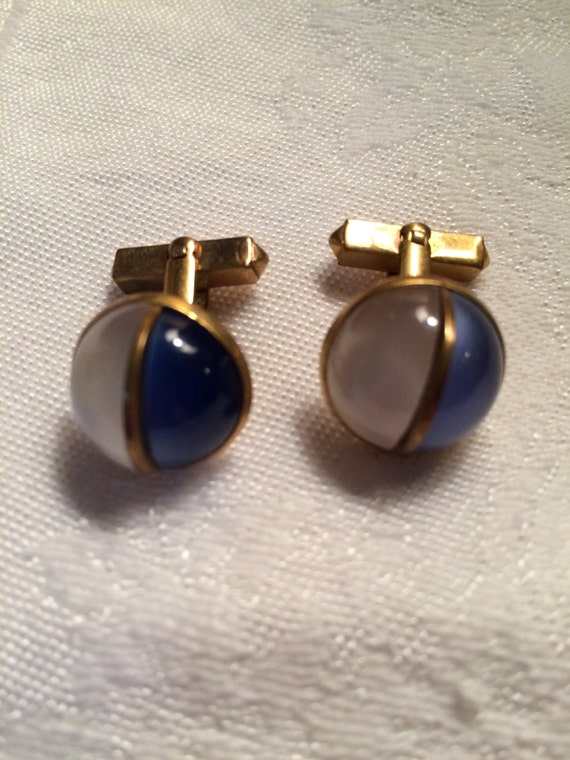 Vintage Blue & Pearly White Cuff Links - image 3