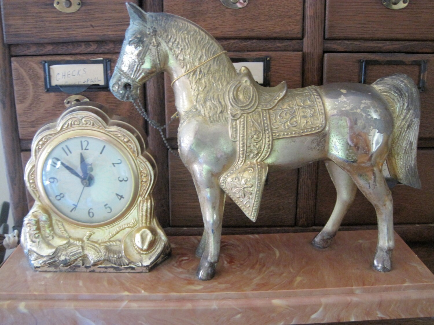 Antique United Clock Corp. Horse Statue & Clock Etsy