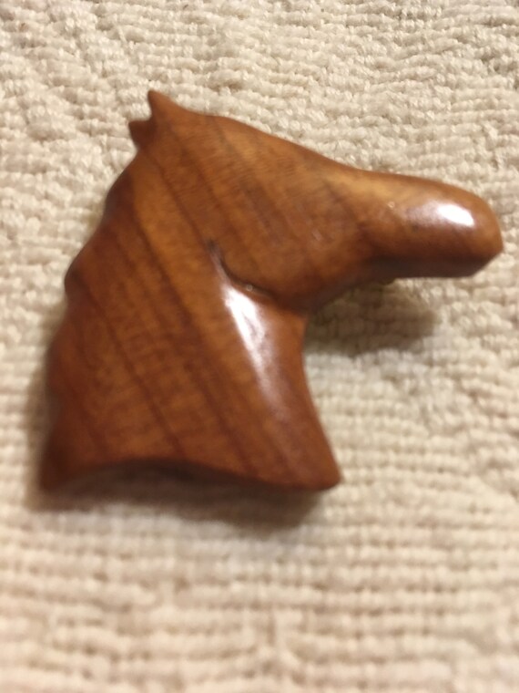 Vintage Carved Wood Horse Head Pin - image 5