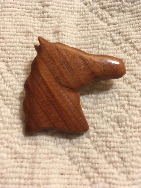 Vintage Carved Wood Horse Head Pin - image 2