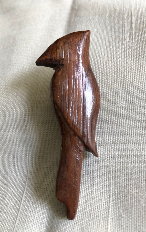Vintage Carved Wood Bird Pin - image 5
