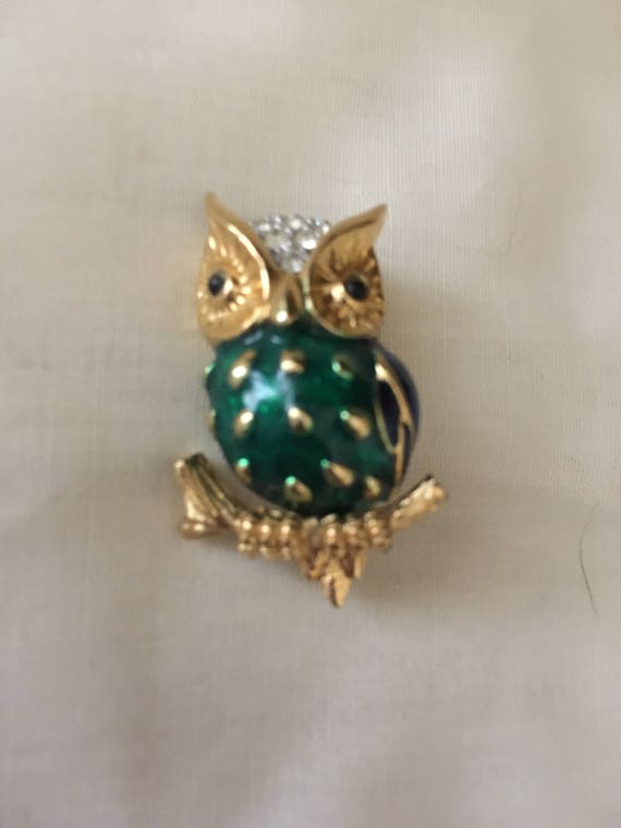 Cute Vintage Green & Blue Enamel Gold Toned Rhines