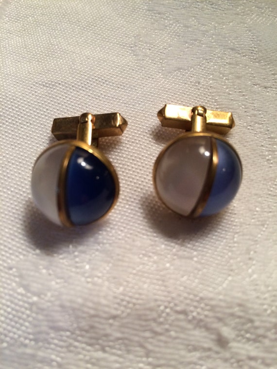 Vintage Blue & Pearly White Cuff Links - image 2