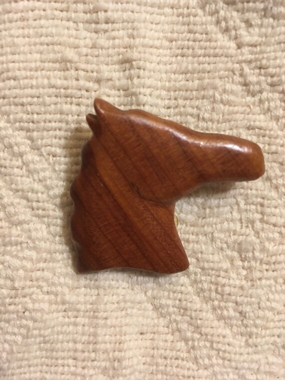 Vintage Carved Wood Horse Head Pin - image 4