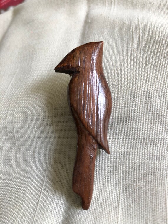Vintage Carved Wood Bird Pin - image 1