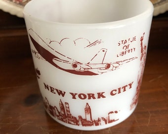 Vintage Federal Glass New York City White Milk Glass Souvenir Mug