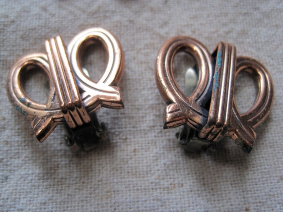 Vintage Renoir Copper Double Loop Clip Earrings - image 1