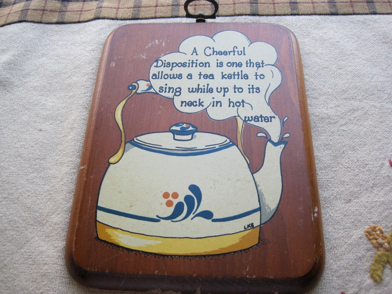 Cute Vintage Tea Kettle Quote Wood Wall Plaque Etsy