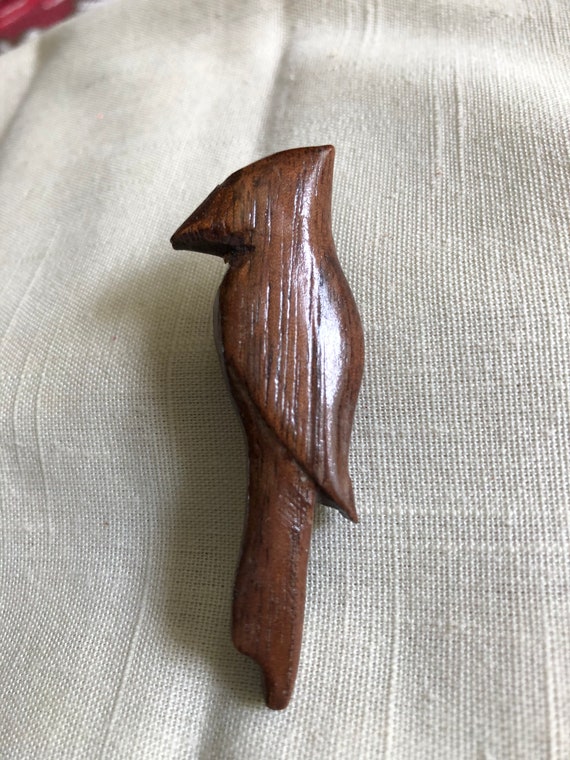 Vintage Carved Wood Bird Pin - image 6