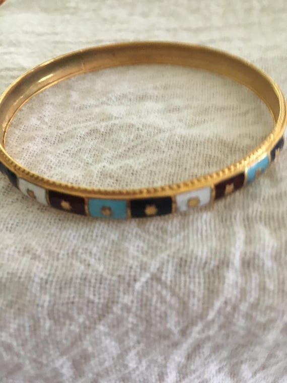 Pretty Vintage Enamel Cloisonne Bangle Bracelet - image 3