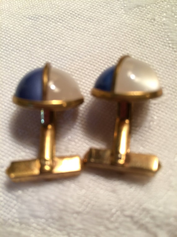 Vintage Blue & Pearly White Cuff Links - image 4