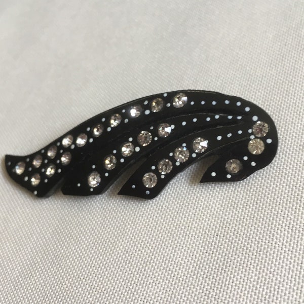 Vintage Art Deco Black Celluloid Wing/Comet/Wave Brooch