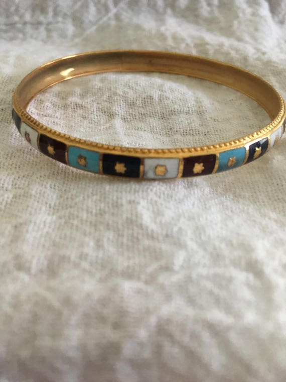 Pretty Vintage Enamel Cloisonne Bangle Bracelet - image 6