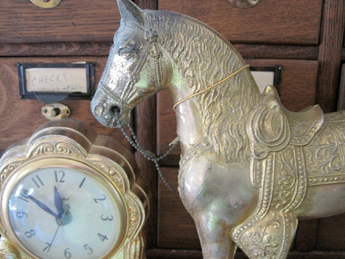 Antique United Clock Corp. Horse Statue & Clock Etsy