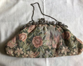 Vintage 70’s Tapestry Clutch/Convertible with Silver Chain Purse Handbag