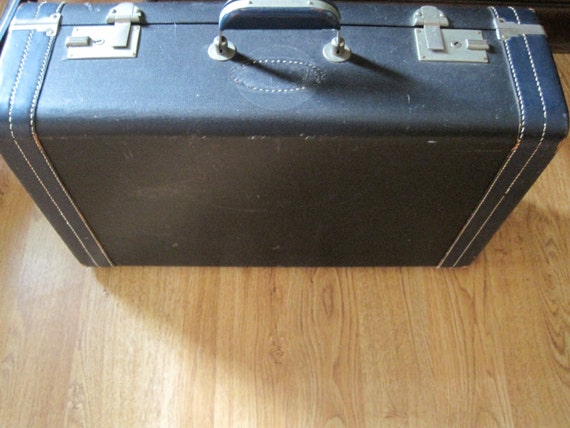 Vintage Liebermann Navy Blue Leather Suitcase