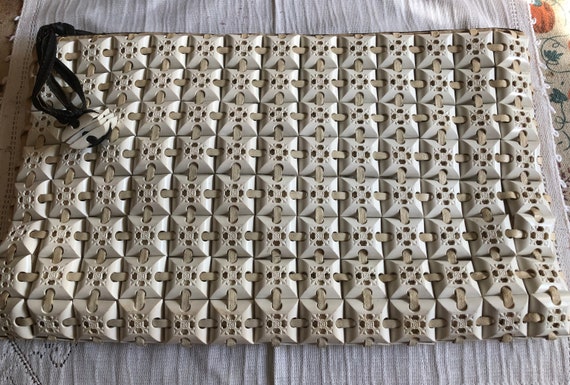 Vintage 40's Large Cream Plasticflex Clutch Bag wi
