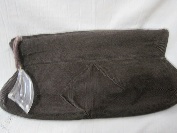 Vintage 40's Large Dark Brown Corde Clutch Bag wi… - image 1