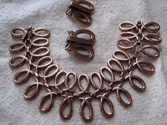 Vintage Renoir Copper Double Loop Clip Earrings - image 3