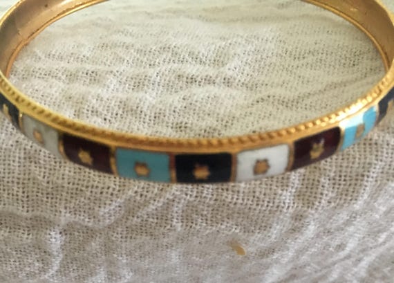 Pretty Vintage Enamel Cloisonne Bangle Bracelet - image 1