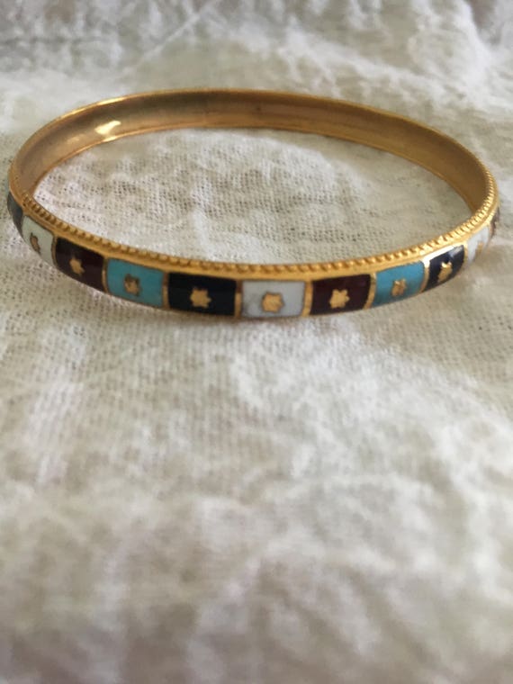 Pretty Vintage Enamel Cloisonne Bangle Bracelet - image 5